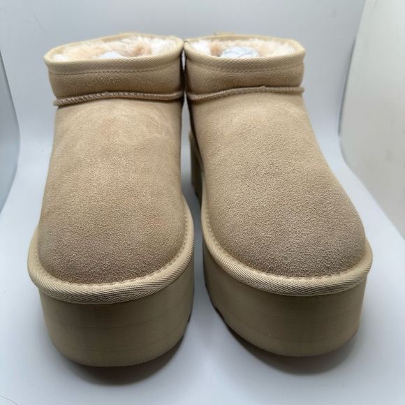 CUSHIONAIRE Women's Genuine Suede pull platform boot +Memory Foam 8.5 SAND - Picture 2 of 7